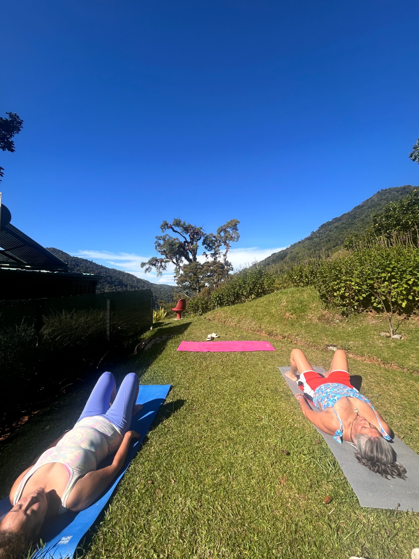 Outdoor savasana with mountain views
